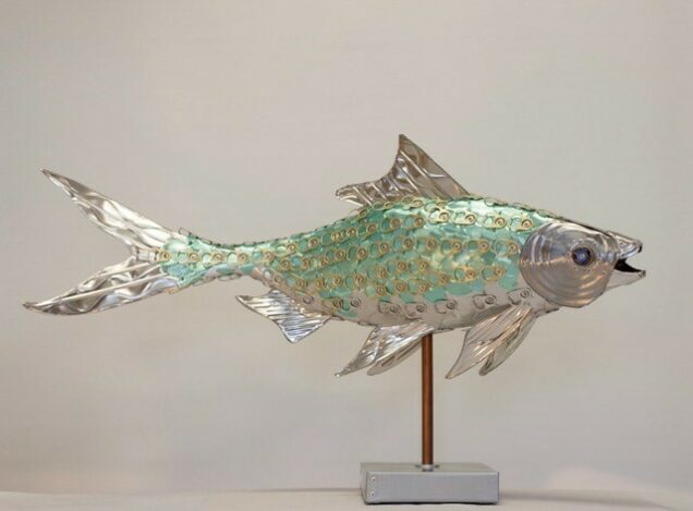Milkfish tin fish made from recycled cat food can lids coffee cans